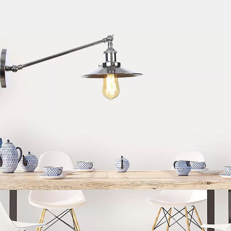 Single Saucer/Horn Shaped Wall Lamp Factory Polished Chrome Iron Wall Light Fixture with 8"/12" Wide Swing Arm