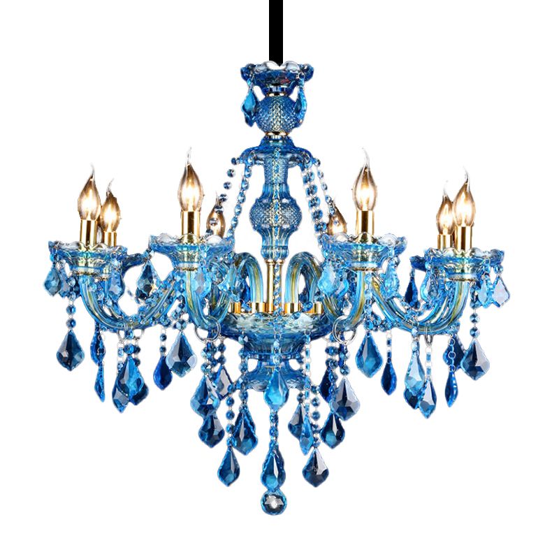 Candelabra blu/Bell Lightier Light Modernism 8/18 teste Luce a sospensione cristallina in vetro smussati con tonalità/ombre, 28 "/37,5" w