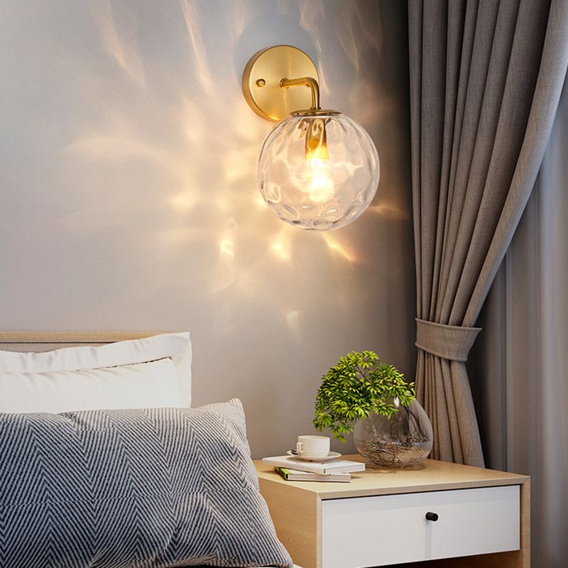 Glass Globe Sconce Light Modern 1-Light Sconce Light Fixture in Gold
