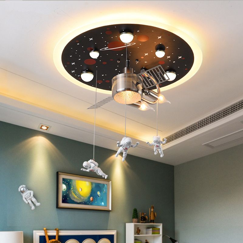 Black Space Satellite Flush Light Kid 16"/22" breed 2 lampen hars ruimtevaarders sculptuur plafondarmatuur