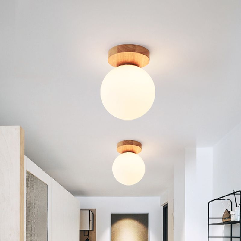 Opal Glass Head/Cubic/Globe Flushmount Simplicity LED Ceiling Fixture with Wood Antler/Square/Round Design in Beige