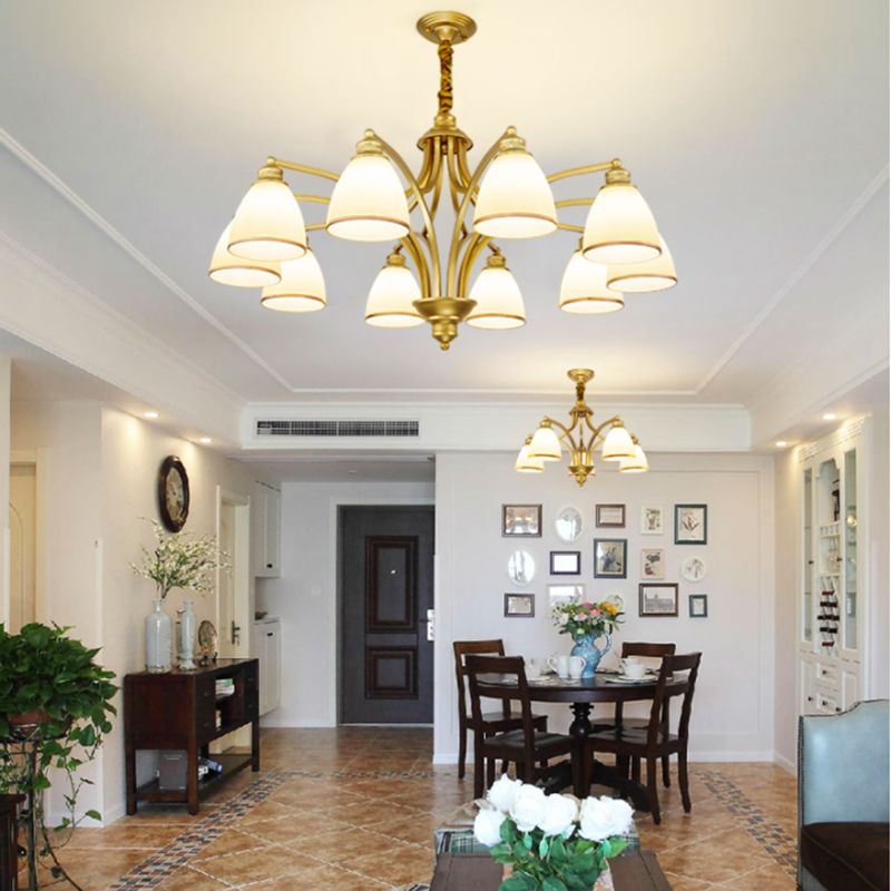 Gold Metal Chandelier Light Fixtures Traditional Multi-Head Hanging Pendant Lamps for Living Room