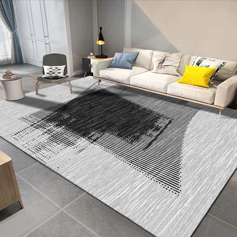 Grey Modern Area Carpet Geometric Pattern Polyester Area Rug Non-Slip Rug for Home Decor