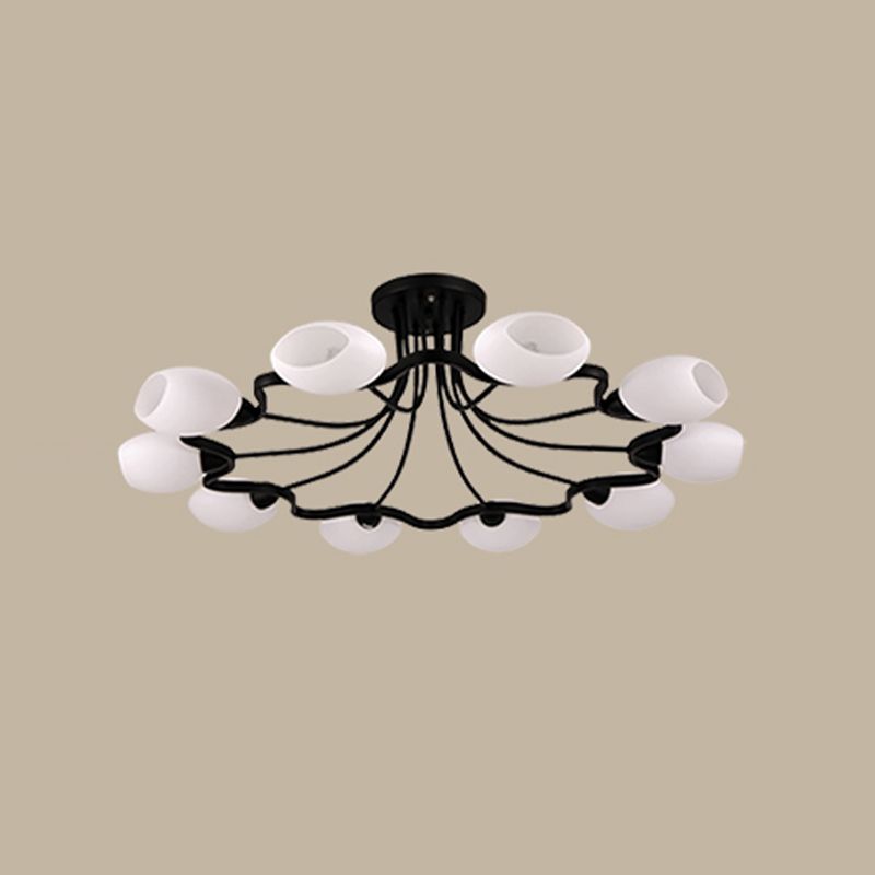Plafonnier semi-encastré en verre, plafonnier traditionnel pour salon, noir