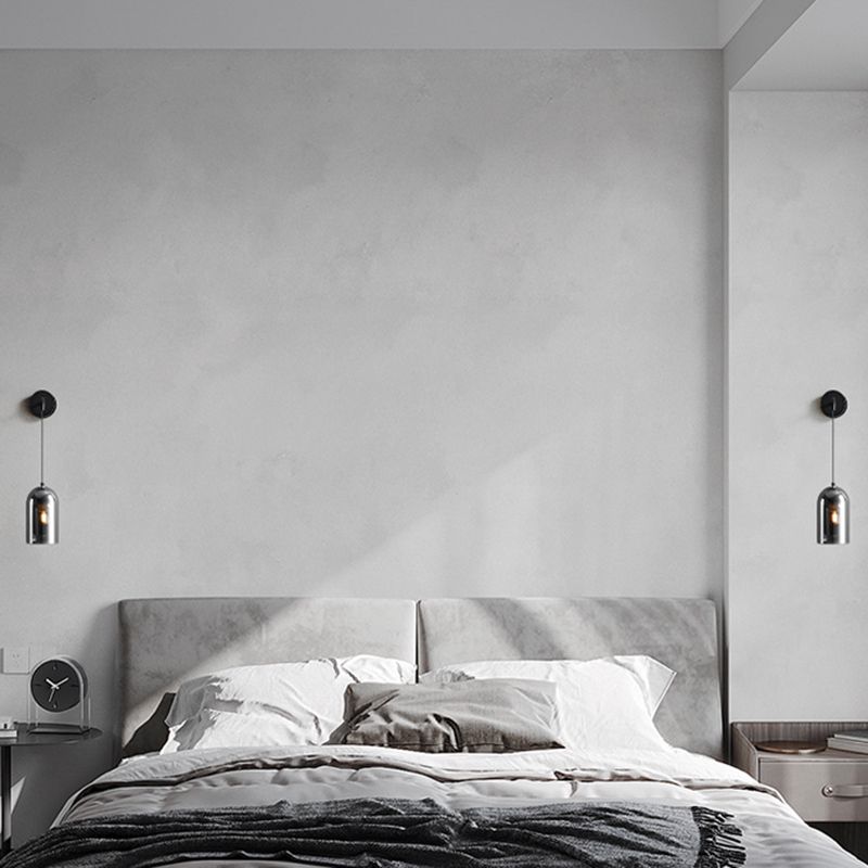 Cylinder Shape Glass Wall Sconces Modern 1 Light Wall Mount Light Fixture in Black