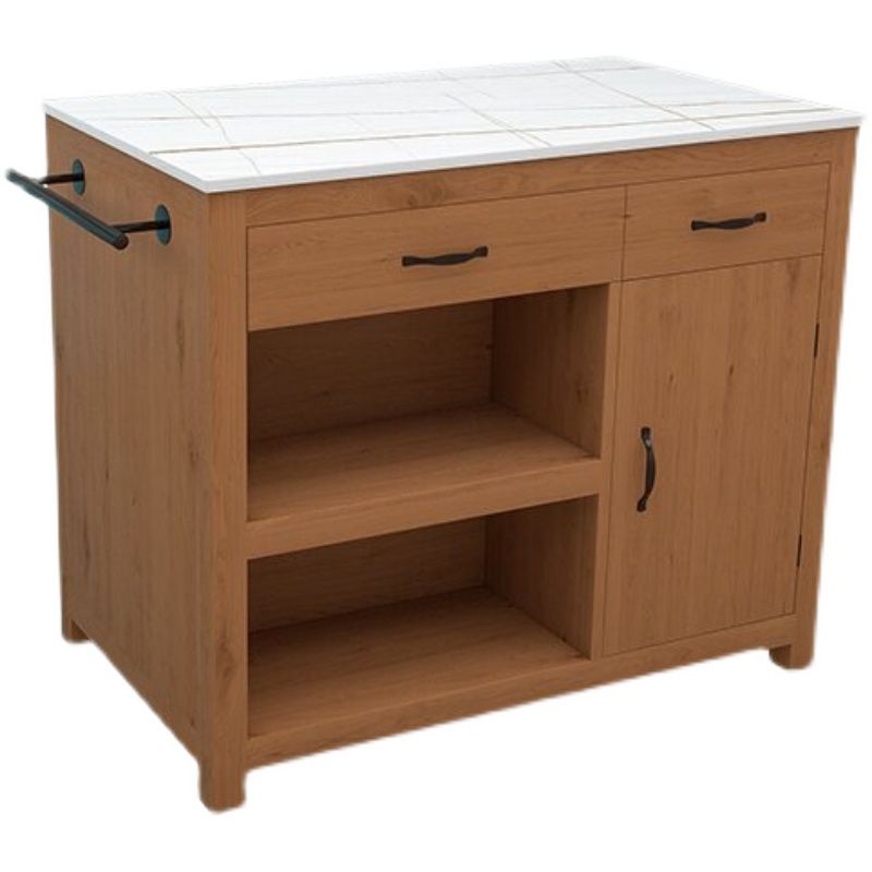 Dining Room Island Table with Storage Cabinet Marble Prep Table