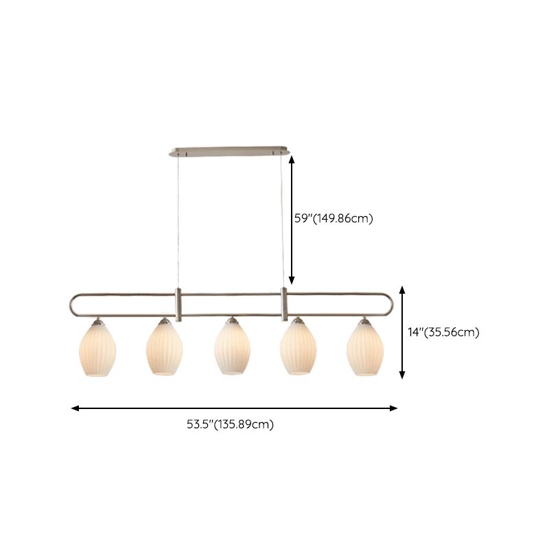 Drum Shape Glass Island Chandelier Modern Style Multi Lights Island Ceiling Light in White