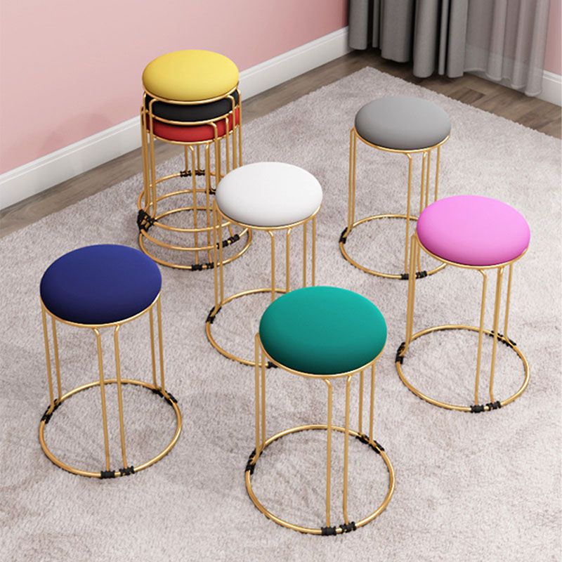 Metal Frame Pouf Plain Round Contemporary Velvet Fade Resistant Ottoman