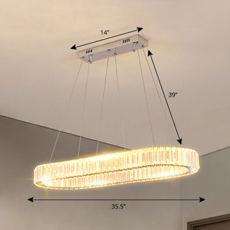 Minimalist Oblong LED Suspension Lamp Optical K9 Crystal Restaurant Hanging Island Light
