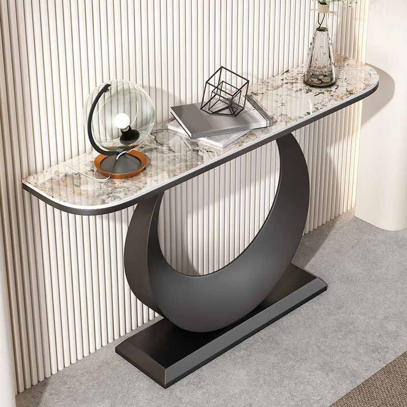 Glam 11.81" W Console Table Stone Half Moon Accent Table with 1 Shelf