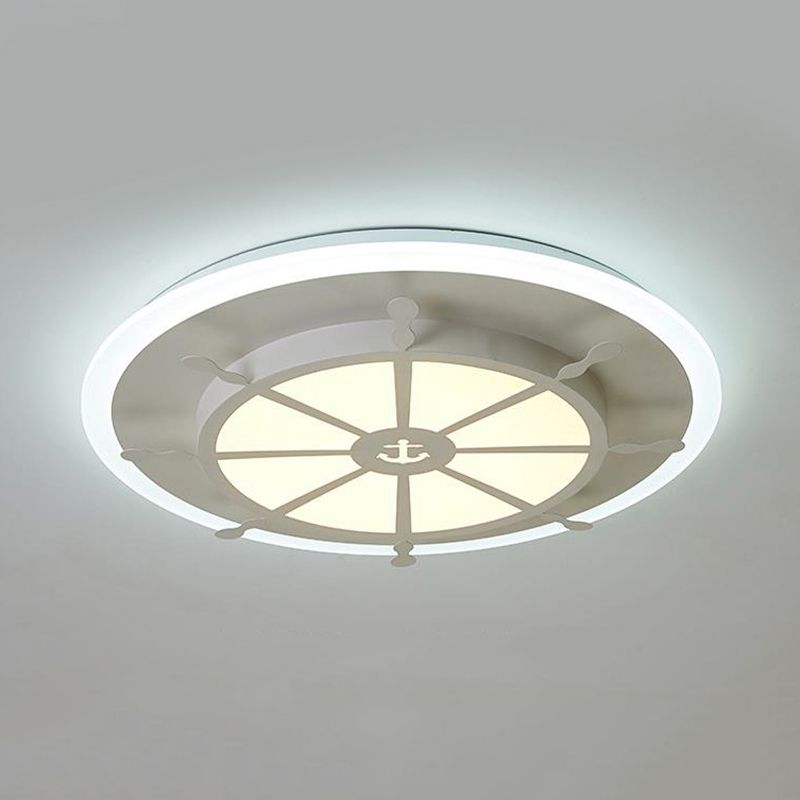 Lámpara de techo de estilo náutico para comedor con luz empotrada de brújula de metal en acabado blanco