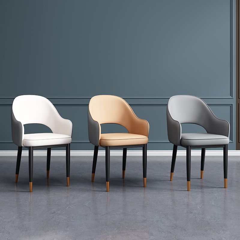 Contemporary Style Dining Chair Steel Legs Arm Chair with Upholstered