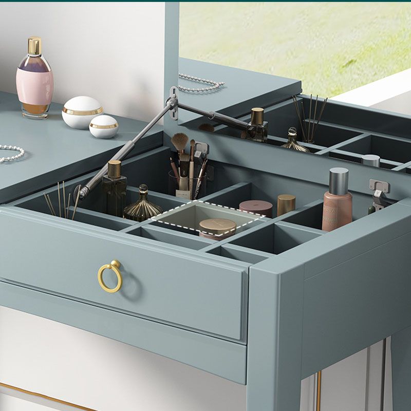 Contemporary Vanity Table with 1 Drawer and Mirror in Rubberwood