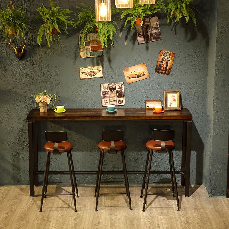 Brown Wood Top Counter Table Metal Black Legs Industrial Bar Table for Restaurant
