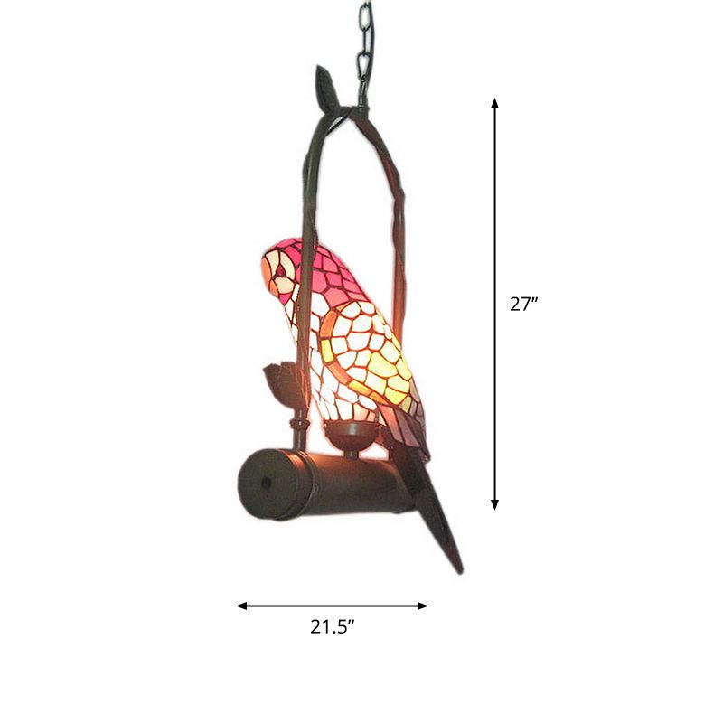 Single Chandelier Lighting Vintage Parrot Stained Glass Pendant Light for Living Room