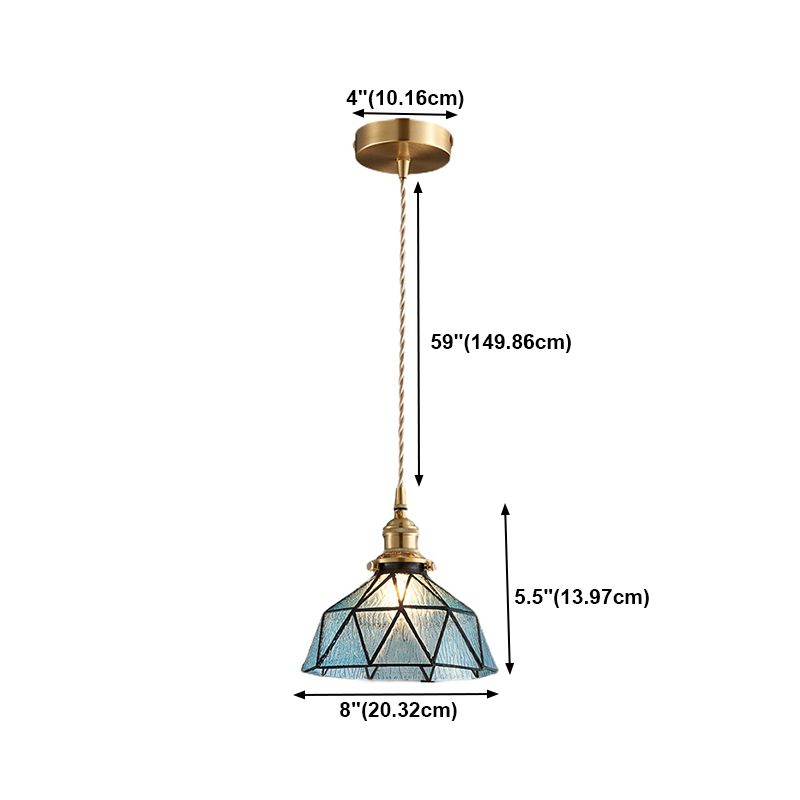 Vintage Glass Pendant Light 1-Light Geometric Ceiling Light Fixture for Hallway