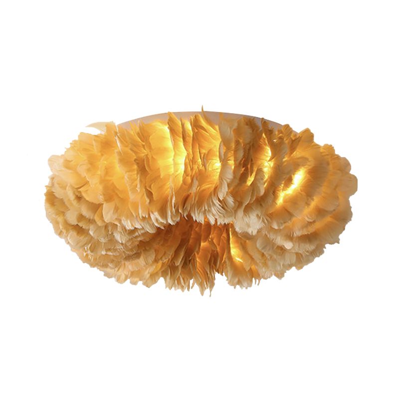 Iluminación empotrada de plumas, lámpara de techo de montaje empotrado para dormitorio, tela moderna, 3/6 cabezales, en blanco/gris/rosa
