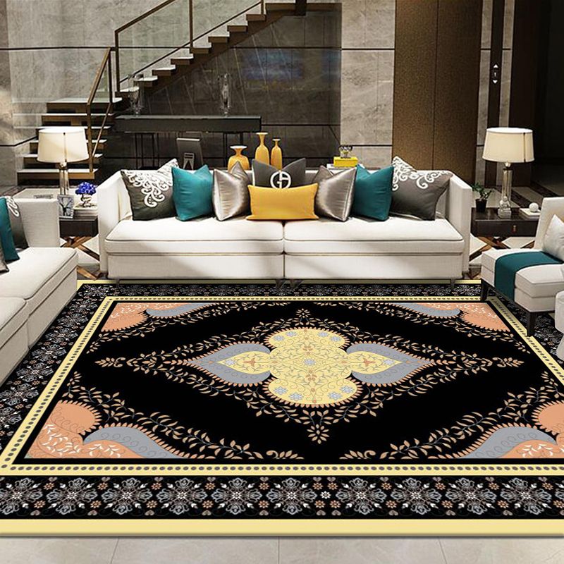 Gray Modern Rug Polyester Leaves Rug Non-Slip Backing Rug Washable for Home Decor