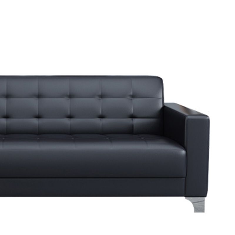 Living Room Leather Sofa in Black Tufted Split-Back Sleeper Seating