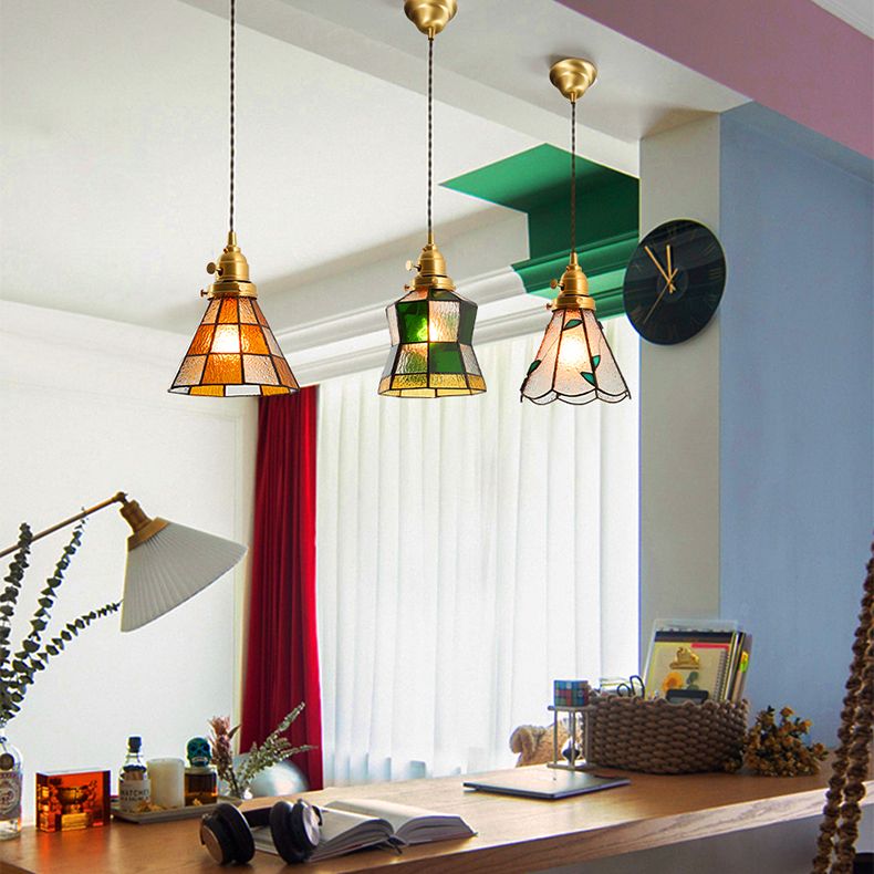 Shaded Pendant Lighting Fixture Tiffany Style Stained Glass Suspension Pendant Light