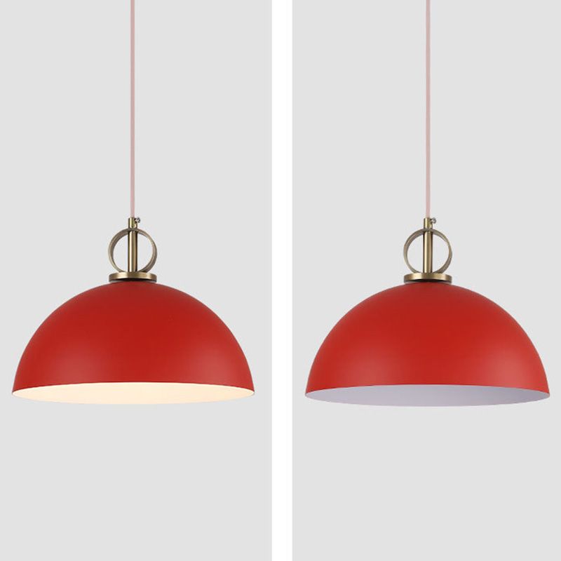 Macaron Dome Hanging Pendant Light Metal 1-Bulb Restaurant Pendulum Light with Brass Ring Deco