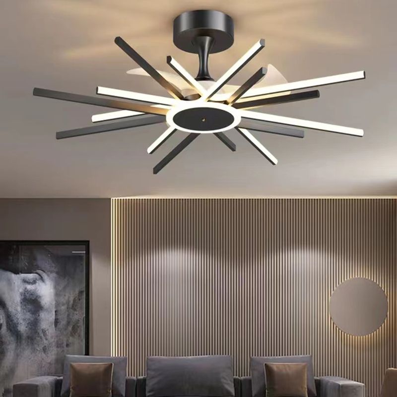 Modern Linear LED Ceiling Fan in Black / Gold Sphere Fan Light
