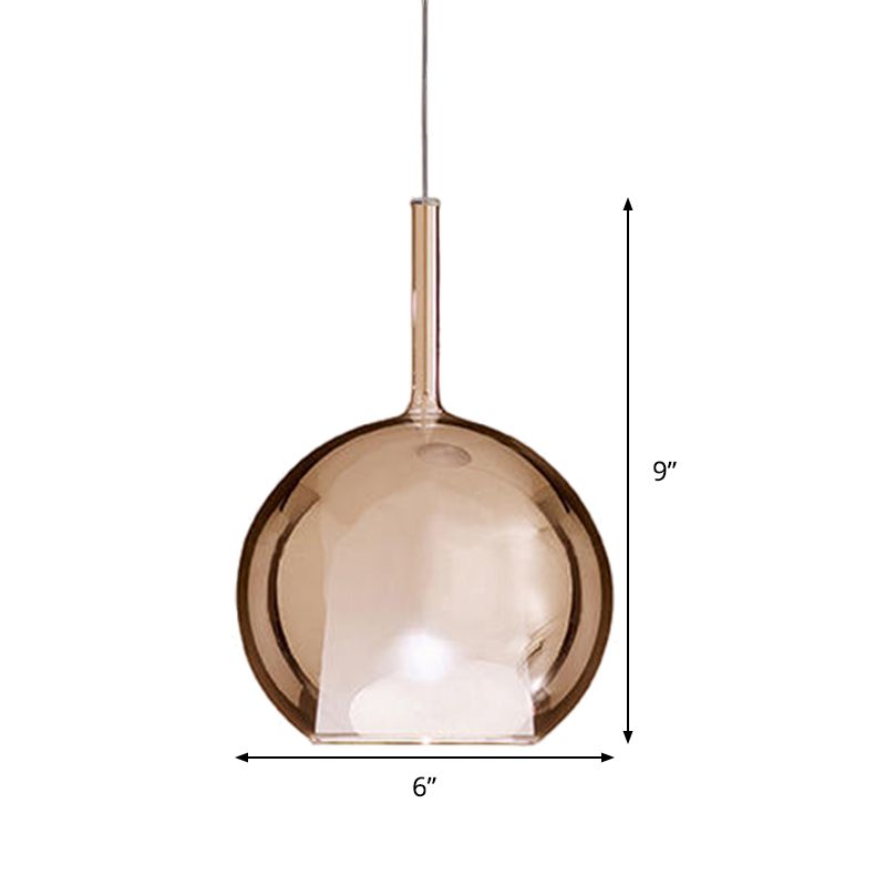 Globe Pendant Light Fixture Contemporary Cognac Glass 1 Light Dining Room Hanging Light Kit, 6"/8"/10" Wide