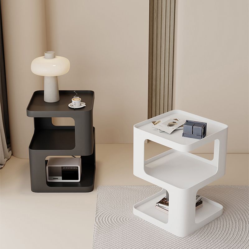 Ultra-Modern Side End Snack Table with Metal Shelves Bedroom Side Table