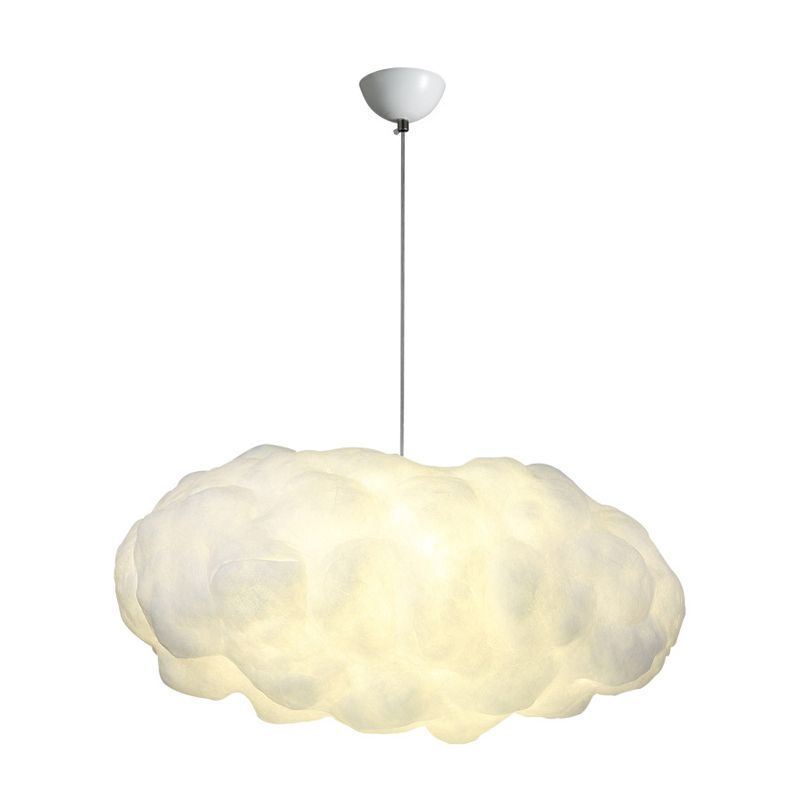 Cloudy Hanging Pendant Light Artistry Fabric 1-Head Living Room Ceiling Light in White