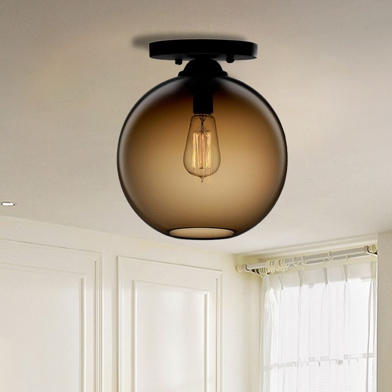 Globe Shade Semi Flush Salle à manger Rouge/Marron/Bleu Verre Style Industriel 1/2 Lumière Plafonnier Noir