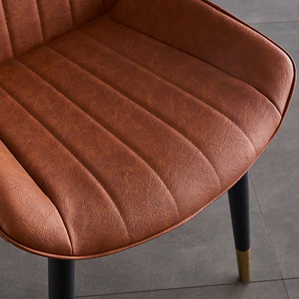 Modern Armless Dining Chairs Solid Back Leather Side Chairs with Metal Legs