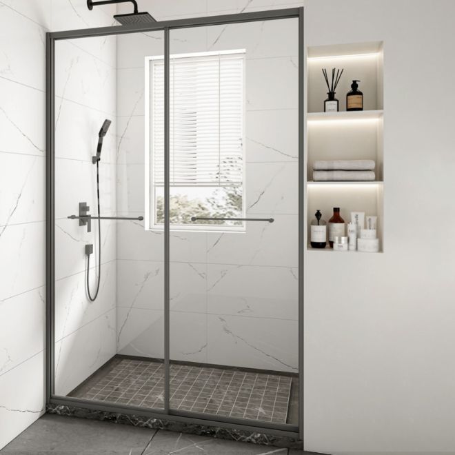 Framed Double Sliding Shower Bath Door Transparent Scratch Resistant Shower Bath Door