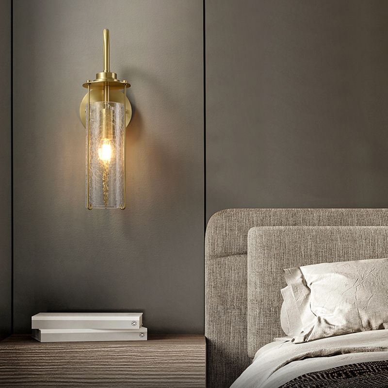 Modern Metal Wall Sconce Cylinder Shape Wall Light with Glass Shade for Bedroom