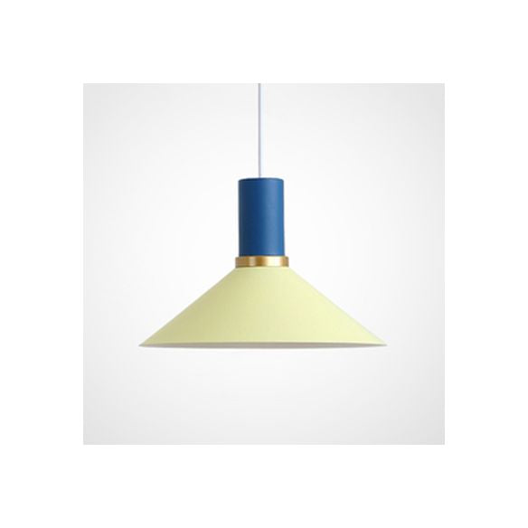 Bowl/Cone/Funnel Metal Hanging Ceiling Light Minimalist 1 Light Blue/Pink/Yellow Pendant Lamp