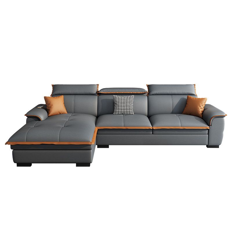 Tufted Pillow Top Arm Sectional Stain Resistant Sectional Gray Faux Leather
