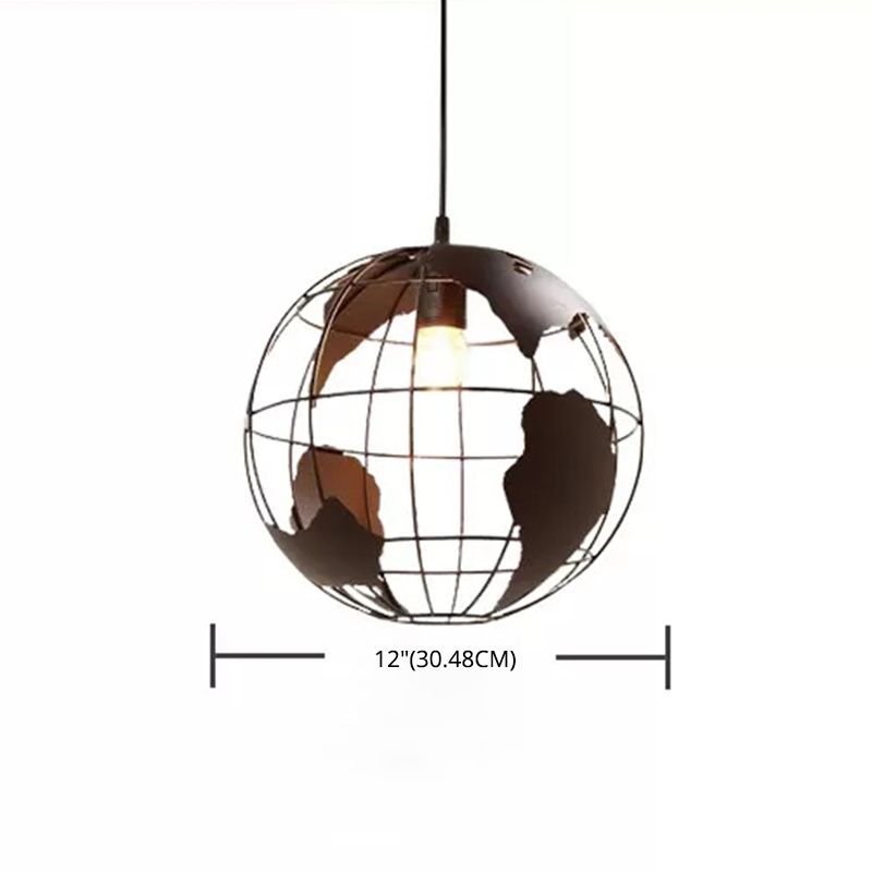 Industrial Orb Single Pendant Light Globe Metal Cage Shade Hanging Lamp for Living Room