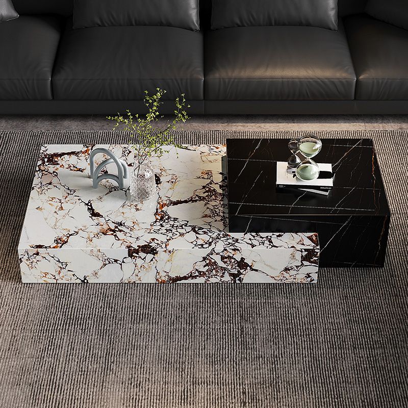 Block Nesting Coffee Table Set Contemporary Rectangle Slate Top