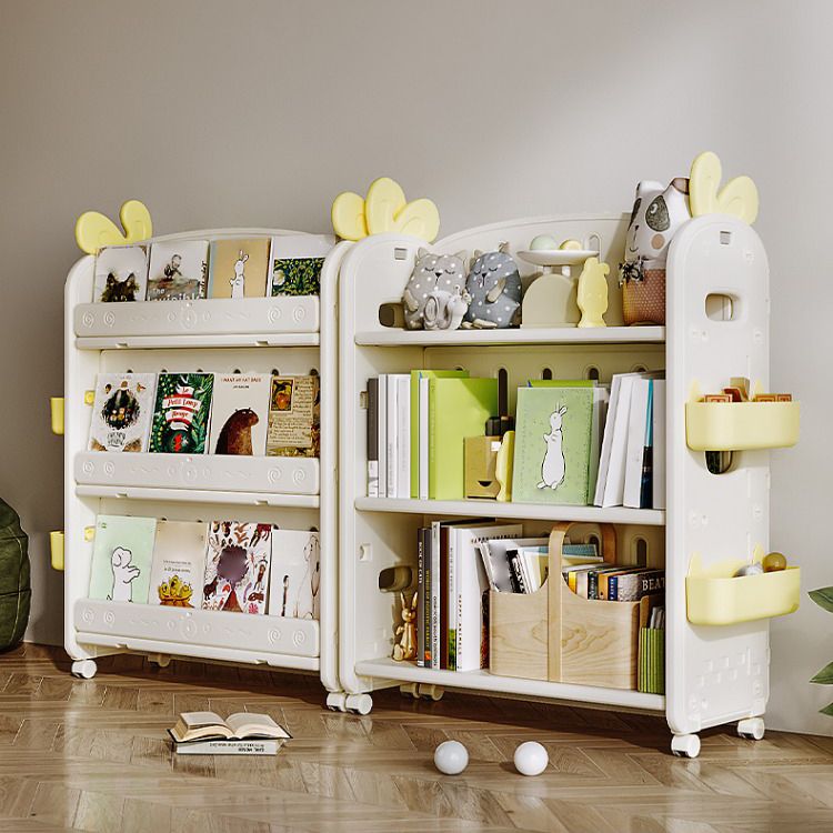 Modern Plastic Standard Bookcase Closed Back Standard Kids Bookcase with 4 Wheels