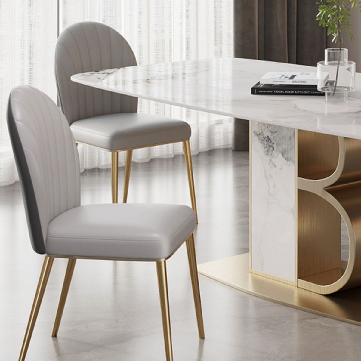 Minimalist Dining Set 1/4/5/6/7 Pcs Sintered Stone Dining Table with Upholstered Chairs