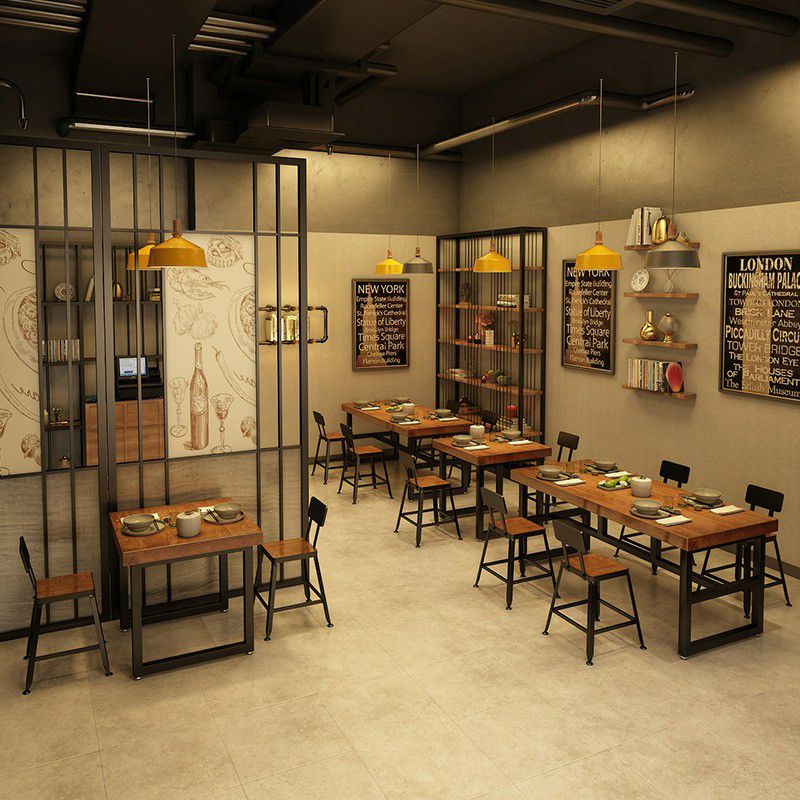 Industrial Standard Dining Room Set with Wood Top and Trestle Base Kitchen Table Set