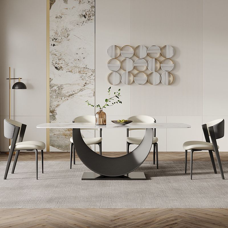 Glam Dining Table Set with Chrome Metal Base 1/4/5/7 Pieces White Dinette Set for Home