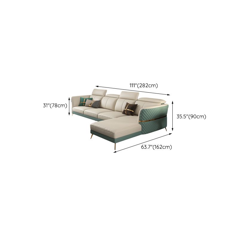 Glam Sectional Sofa White Pillowed Back Leather Cushions Sectional