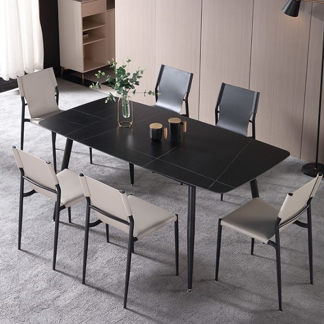 Modern Black 1/4/5/7 Pieces Dining Set Rectangle Legs Stone Indoor Dinette Set