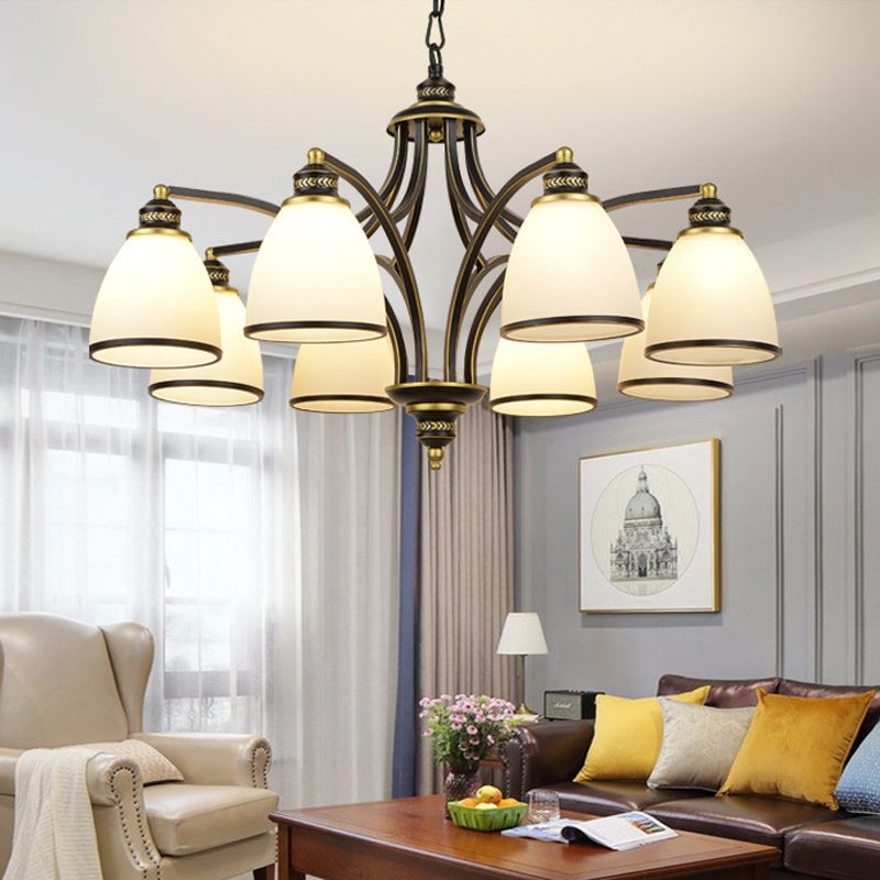 American Metal Chandelier Branch Black Pendant Lamps with White Glass for Living Room