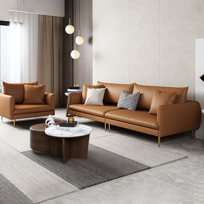 Stationary Leather Sofa Square Arm Standard Glam Settee for Living Room