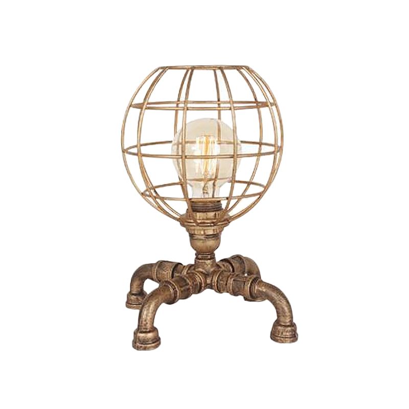 Bronze Single-Bulb Table Light Warehouse Style Iron 3-Leg/4-Leg/Sitting Robot Nightstand Lamp with/without Cage Guard