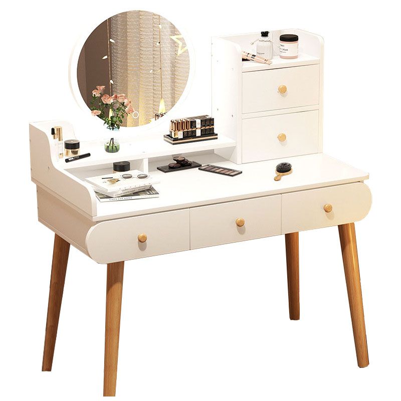 Contemporary White Vanity Dressing Table with Mirror in Solid Wood