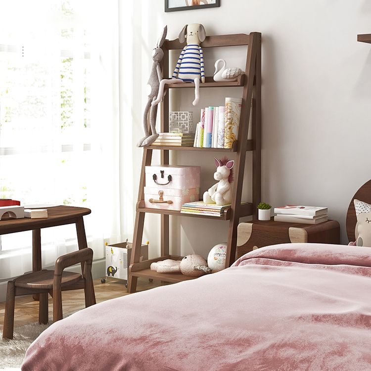 Modern Style Ladder Bookcase Open Back Solid Wood Bookshelf for Home