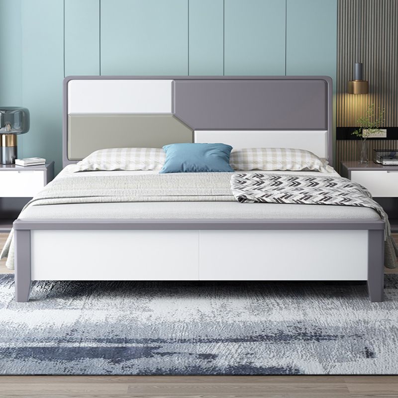 43.3" Tall Solid Wood Panel Bed Contemporary Bed Frame with Headboard