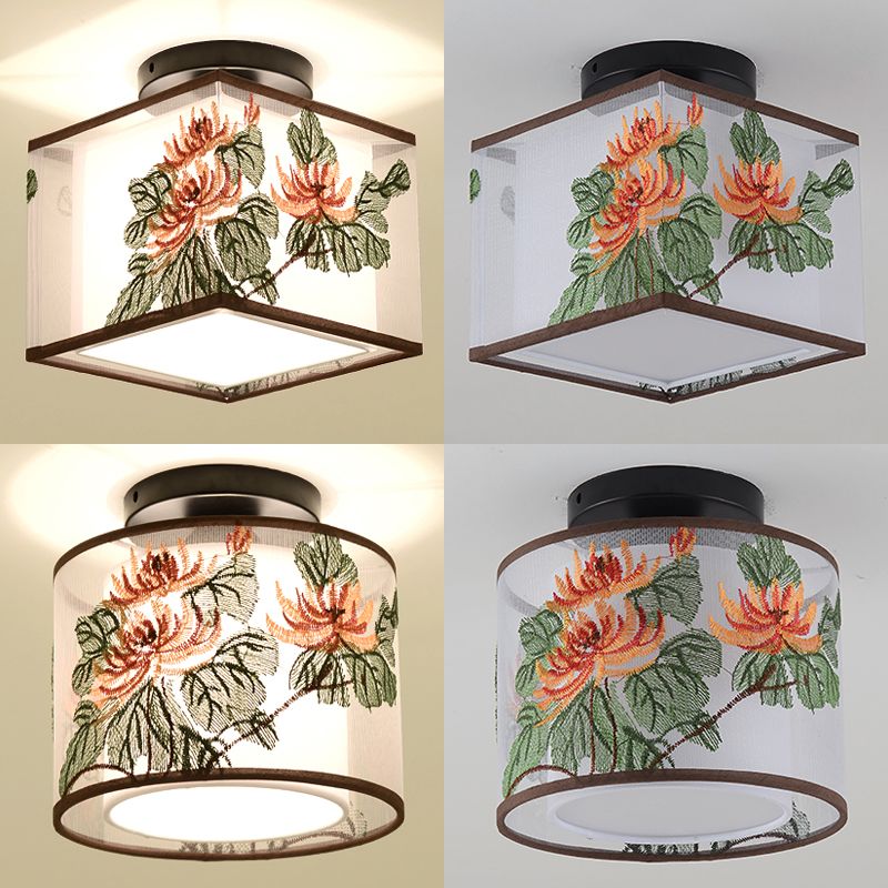 Fabric Light Fixtures Chinese Style Flush Light for Living Room Dinning Room Foyer